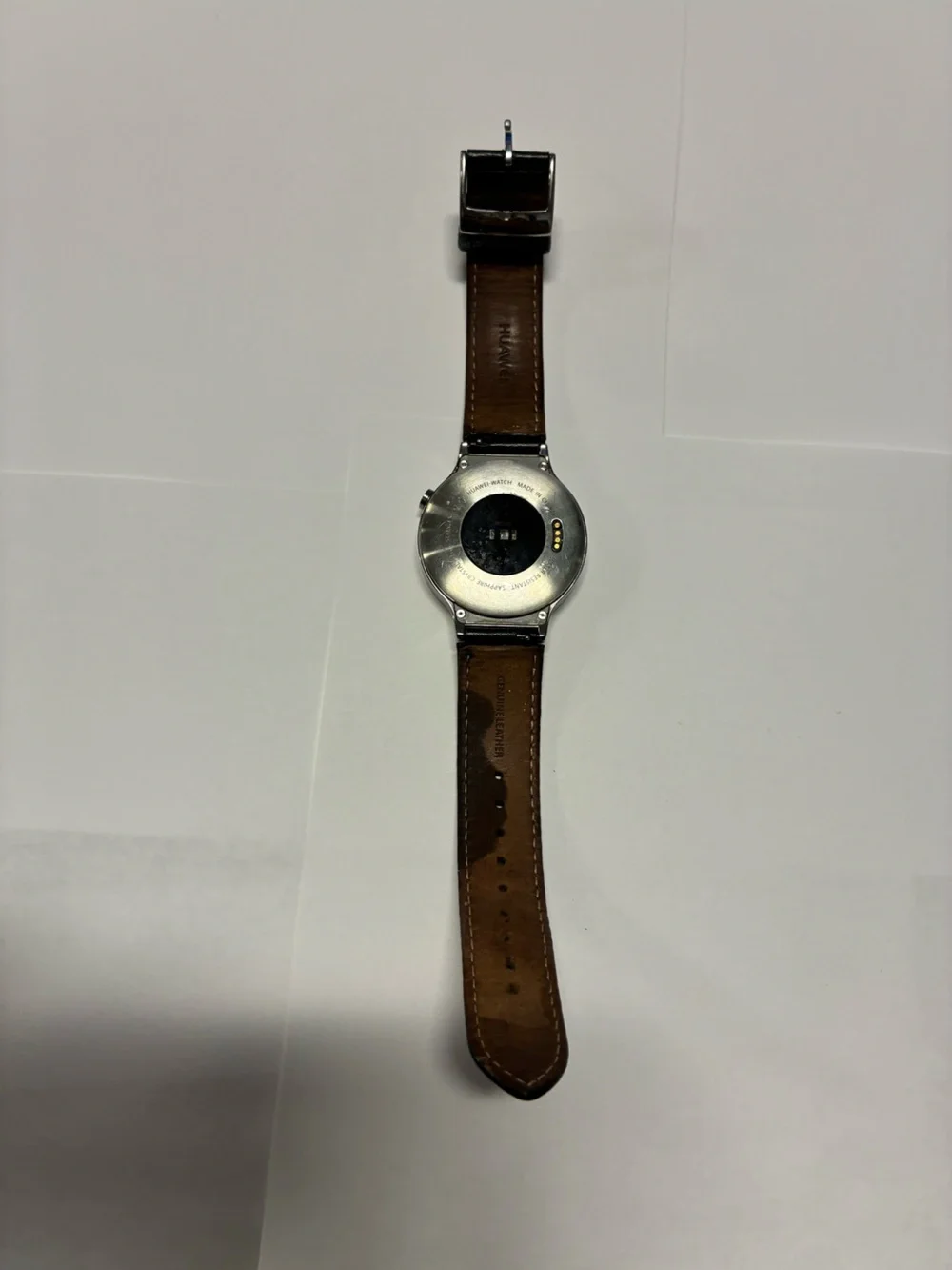 Huawei Smartwatch with Black Leather Strap and Silver Case